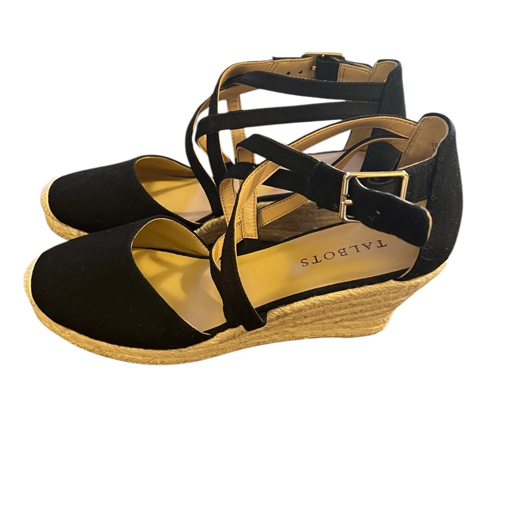 New/w/b~Talbots Blue Espadrille Wedges with Ankle Strap 7m - Picture 4 of 7